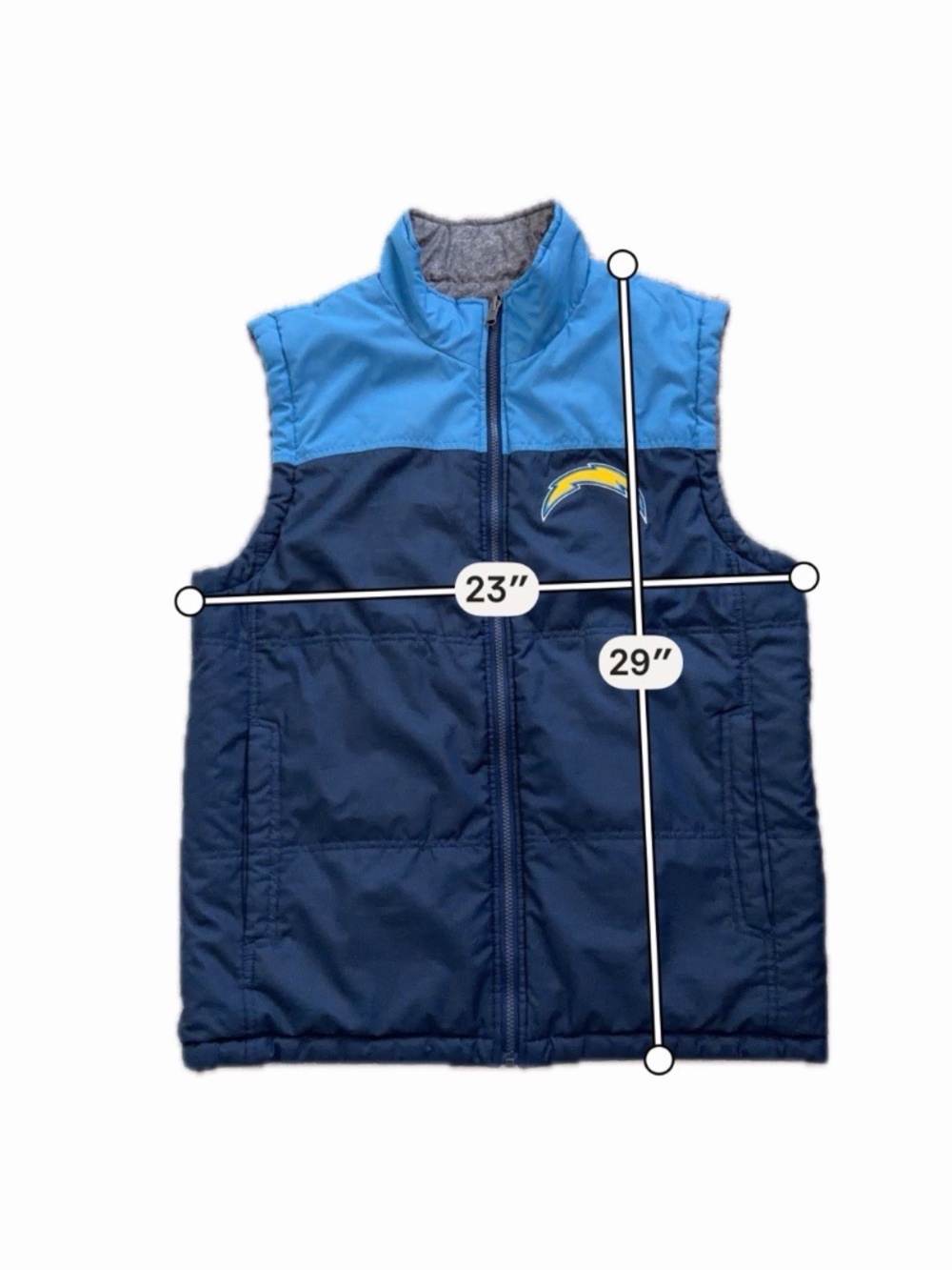 NFL Chargers Puffer Vest Medium Reversible Blue to Gray Full Zip G-111 - Picture 9 of 12